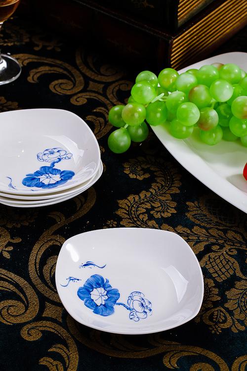景德镇高档陶瓷器手绘餐具 骨瓷中式56头青花瓷碗盘碗碟套装家用
